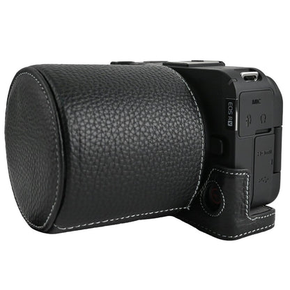 For Canon EOS R50 V Camera Case Genuine Cow Leather Protective Cover with Shoulder Strap and Lens Cap