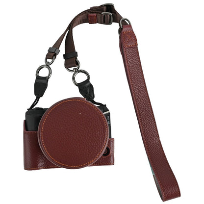 For Canon EOS R50 V Camera Case Genuine Cow Leather Protective Cover with Shoulder Strap and Lens Cap