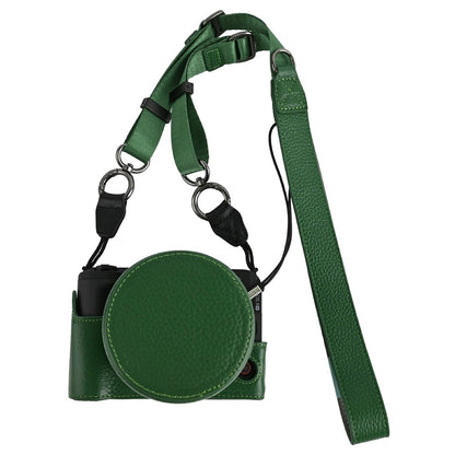 For Canon EOS R50 V Camera Case Genuine Cow Leather Protective Cover with Shoulder Strap and Lens Cap