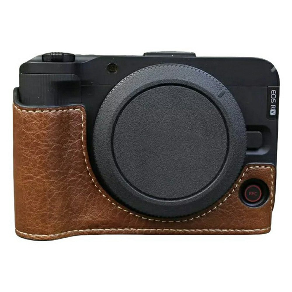 For Canon EOS R50 V Buffalo Texture PU Leather Bottom Case Half Body Camera Cover with Battery Opening
