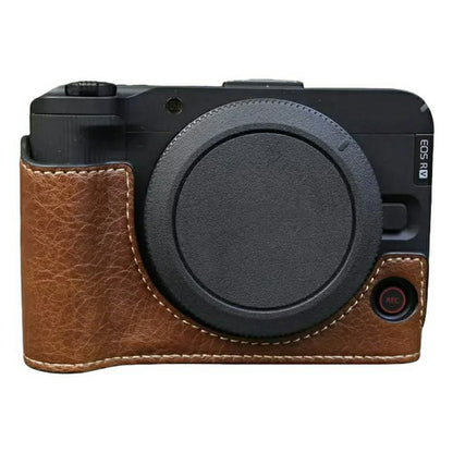 For Canon EOS R50 V Buffalo Texture PU Leather Bottom Case Half Body Camera Cover with Battery Opening