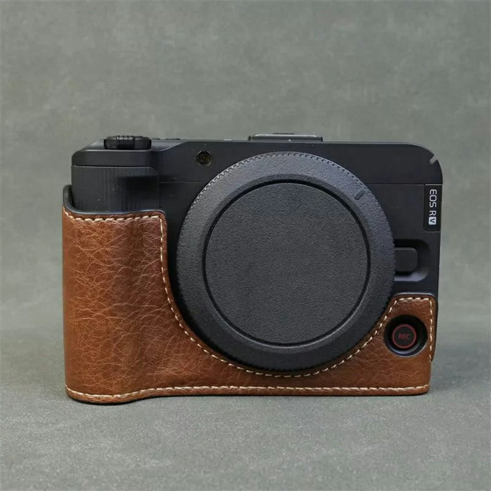 For Canon EOS R50 V Buffalo Texture PU Leather Bottom Case Half Body Camera Cover with Battery Opening