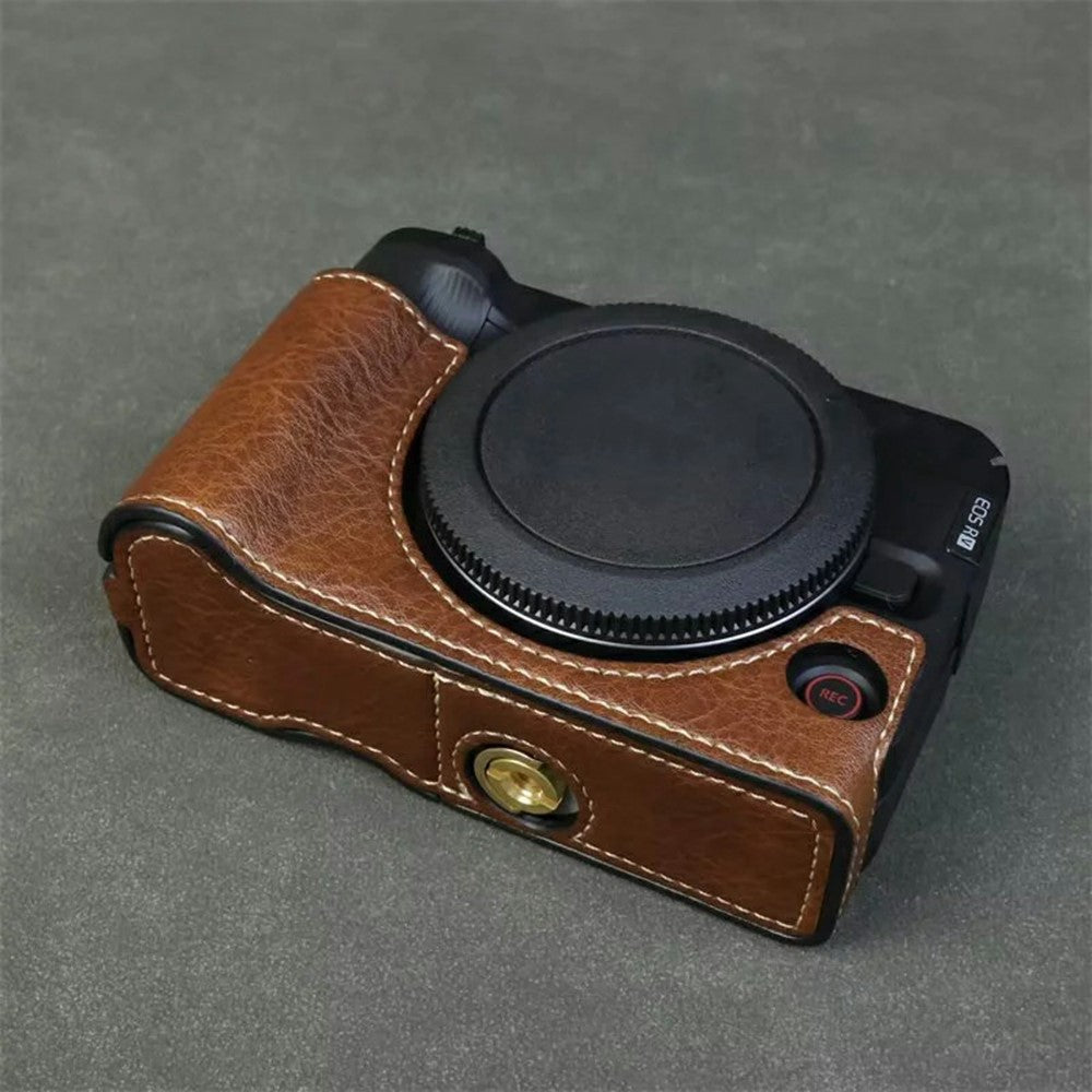 For Canon EOS R50 V Buffalo Texture PU Leather Bottom Case Half Body Camera Cover with Battery Opening