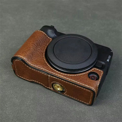 For Canon EOS R50 V Buffalo Texture PU Leather Bottom Case Half Body Camera Cover with Battery Opening