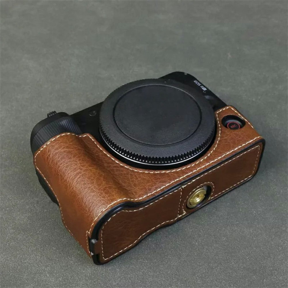 For Canon EOS R50 V Buffalo Texture PU Leather Bottom Case Half Body Camera Cover with Battery Opening