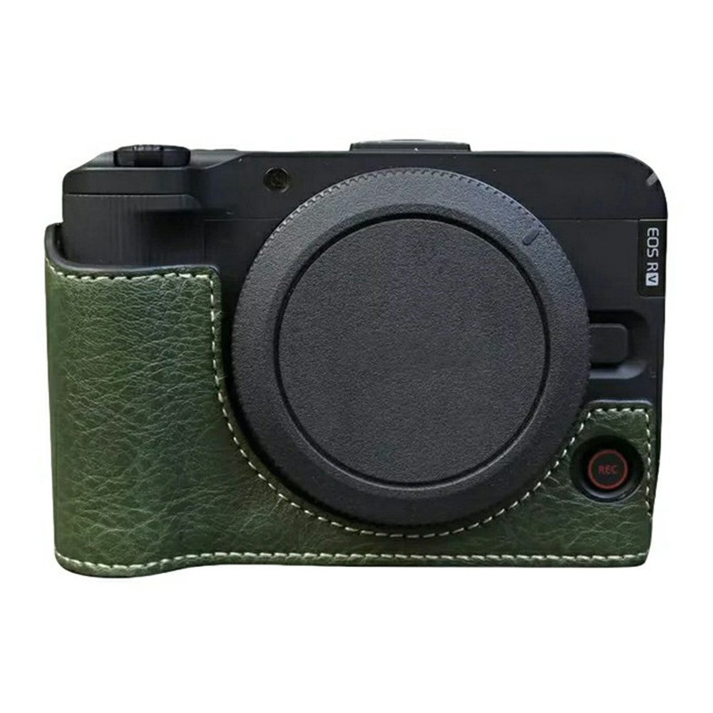 For Canon EOS R50 V Buffalo Texture PU Leather Bottom Case Half Body Camera Cover with Battery Opening