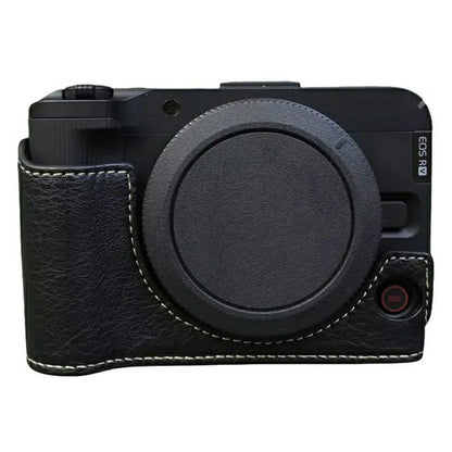 For Canon EOS R50 V Buffalo Texture PU Leather Bottom Case Half Body Camera Cover with Battery Opening