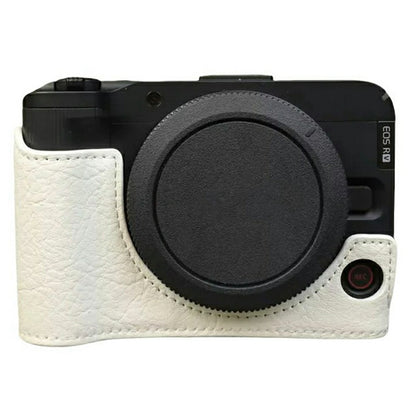 For Canon EOS R50 V Buffalo Texture PU Leather Bottom Case Half Body Camera Cover with Battery Opening
