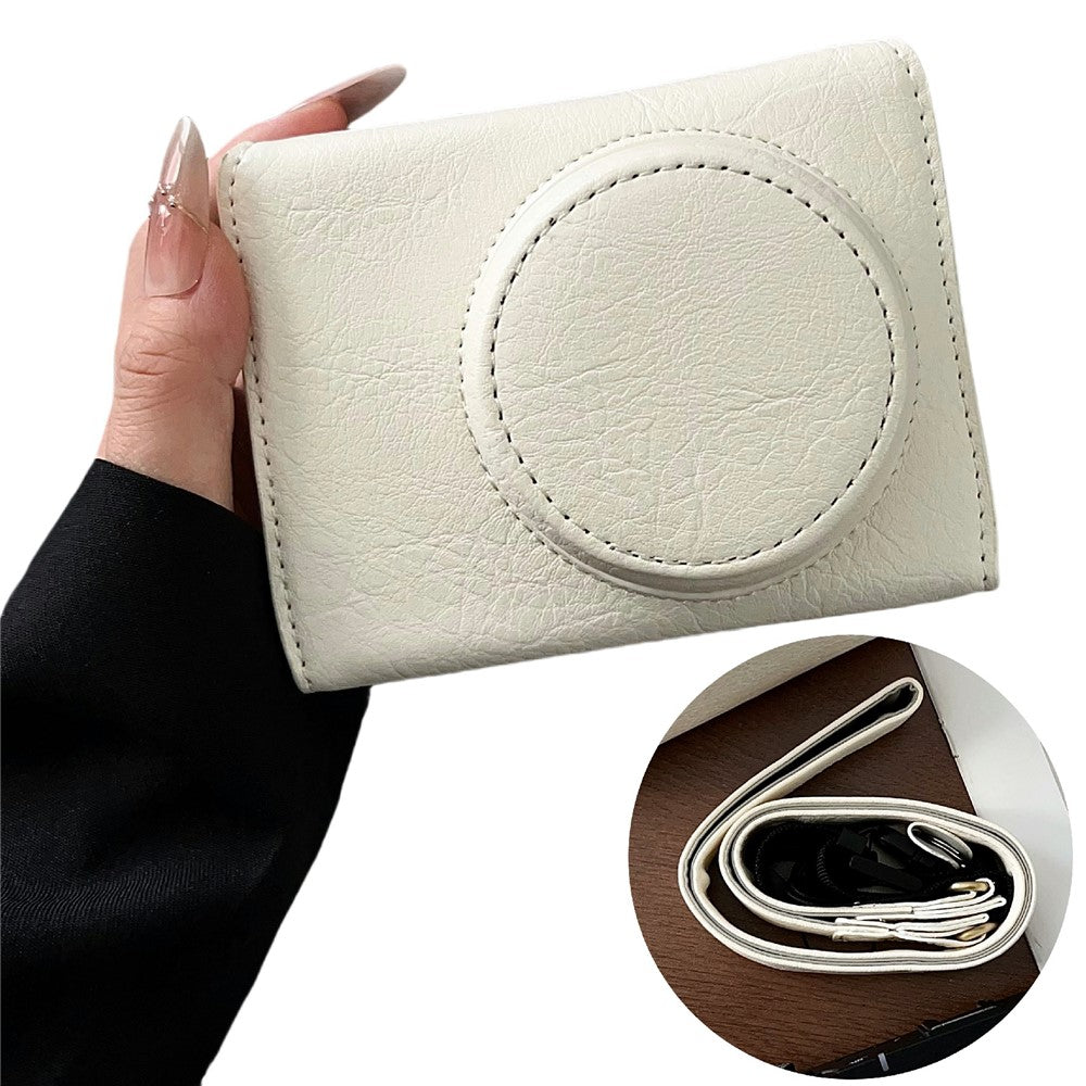 For Canon PowerShot V1 Camera Case Buffalo Texture Battery Opening Design Leather Cover with Shoulder Strap