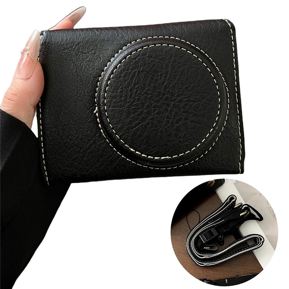 For Canon PowerShot V1 Camera Case Buffalo Texture Battery Opening Design Leather Cover with Shoulder Strap