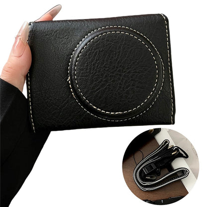 For Canon PowerShot V1 Camera Case Buffalo Texture Battery Opening Design Leather Cover with Shoulder Strap
