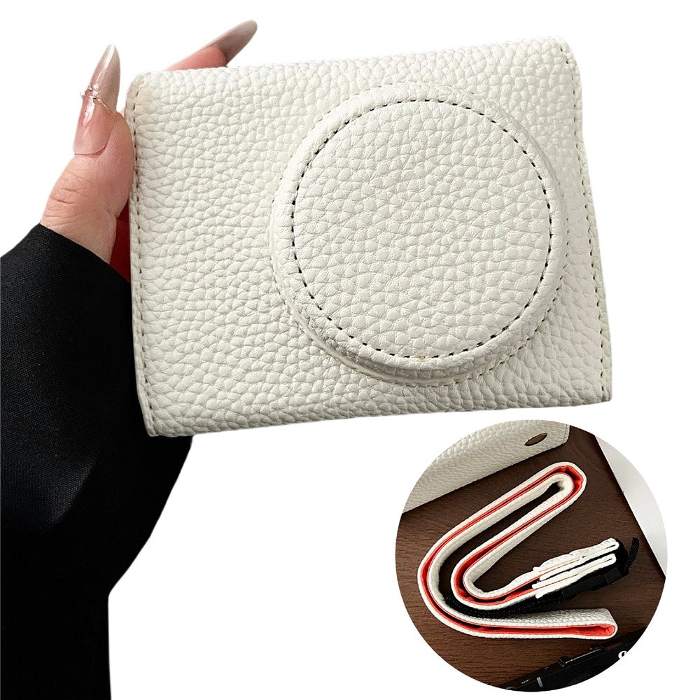 For Canon PowerShot V1 Camera Case Battery Opening Leather Protective Cover with Shoulder Strap