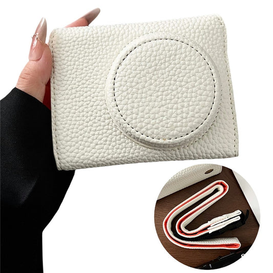 For Canon PowerShot V1 Camera Case Battery Opening Leather Protective Cover with Shoulder Strap