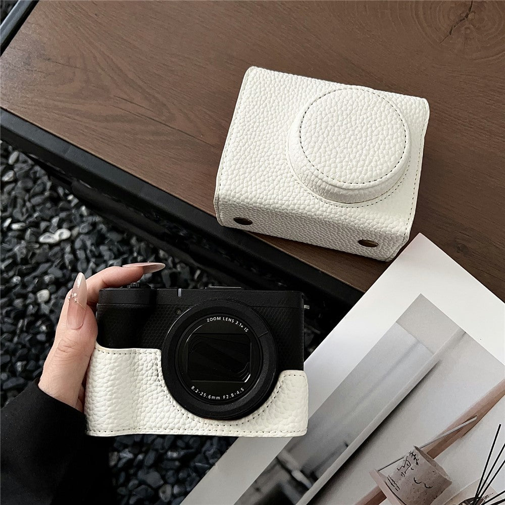 For Canon PowerShot V1 Camera Case Battery Opening Leather Protective Cover with Shoulder Strap