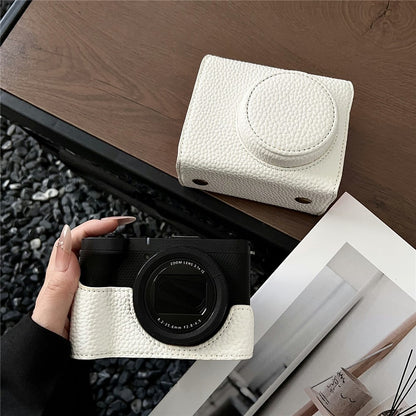 For Canon PowerShot V1 Camera Case Battery Opening Leather Protective Cover with Shoulder Strap
