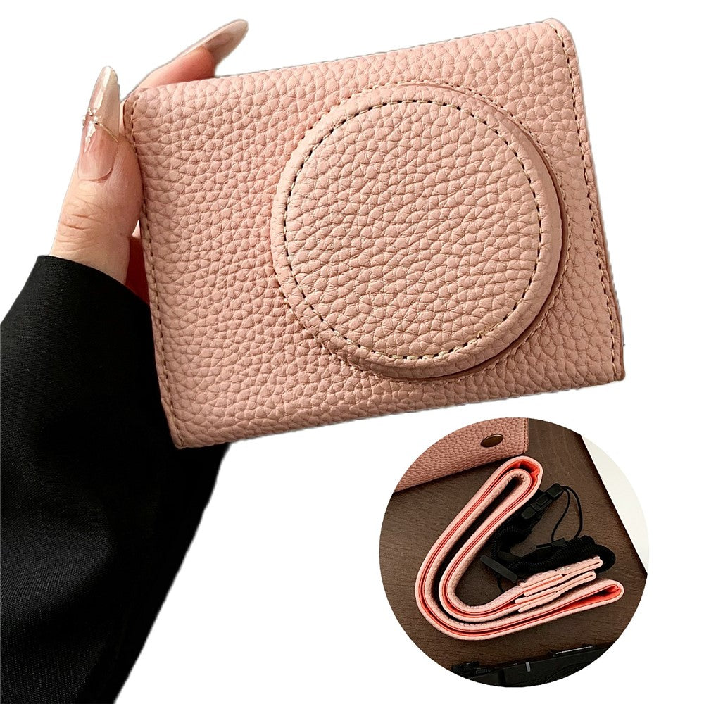 For Canon PowerShot V1 Camera Case Battery Opening Leather Protective Cover with Shoulder Strap