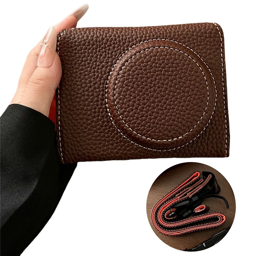 For Canon PowerShot V1 Camera Case Battery Opening Leather Protective Cover with Shoulder Strap