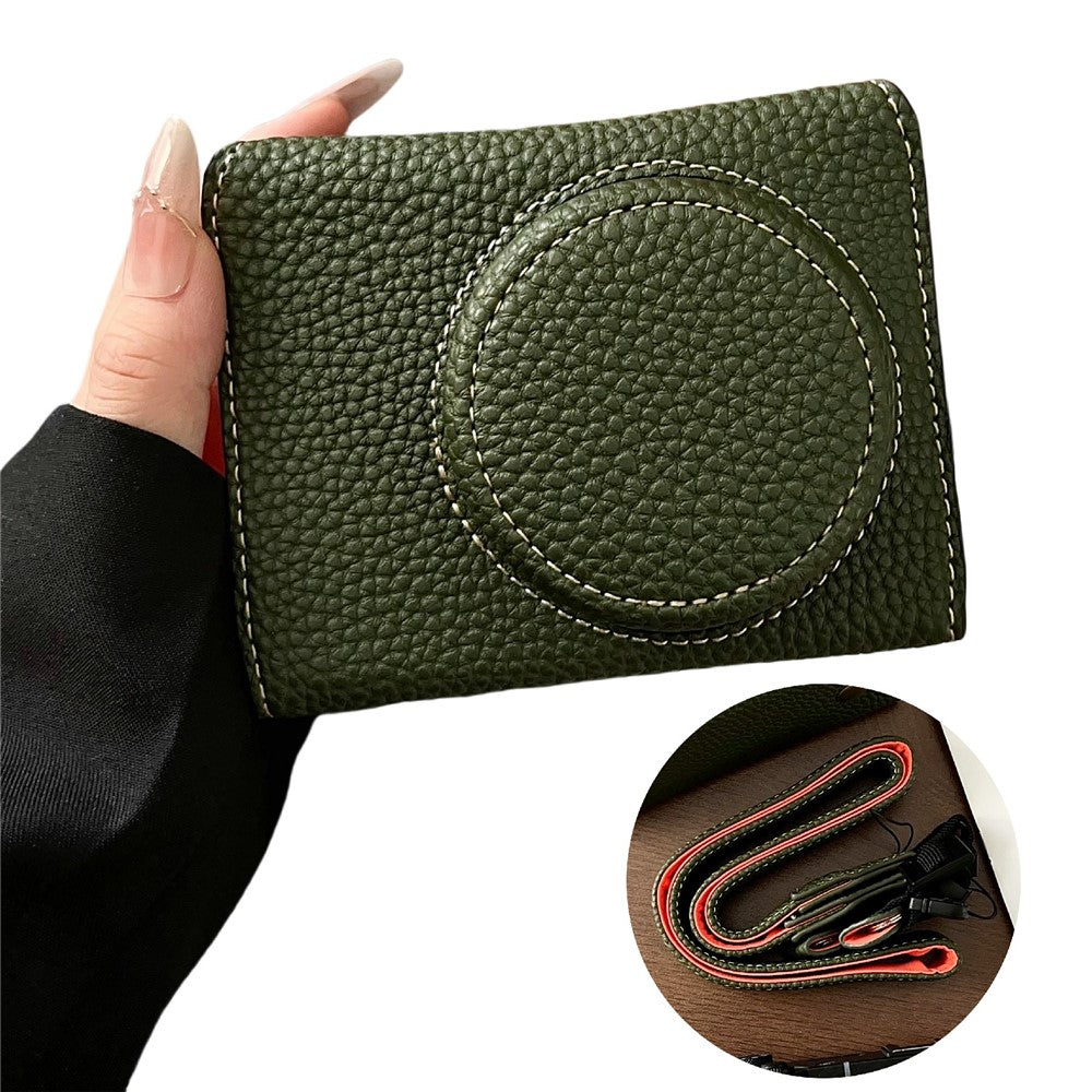 For Canon PowerShot V1 Camera Case Battery Opening Leather Protective Cover with Shoulder Strap