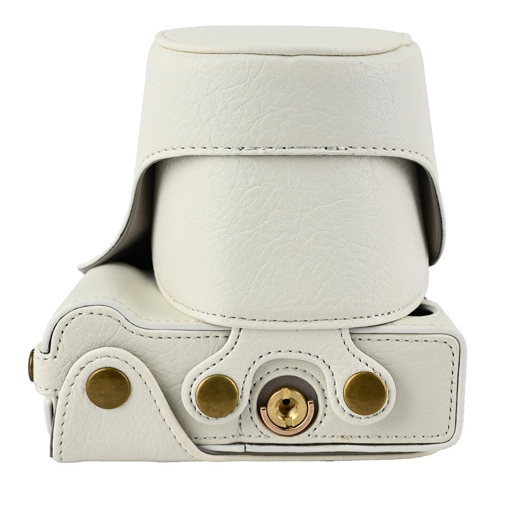 For Canon EOS R50 V Camera Case Litchi Texture Leather Cover with Battery Hole + Strap