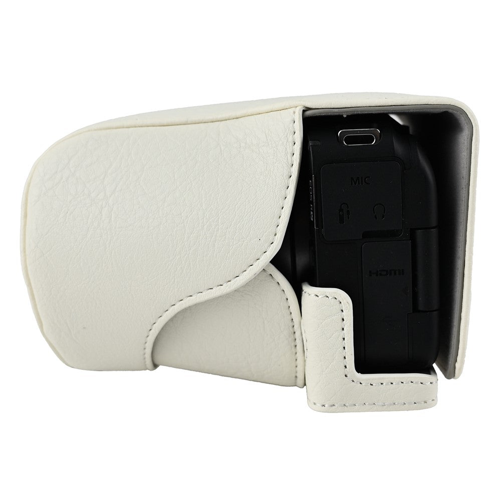 For Canon EOS R50 V Camera Case Litchi Texture Leather Cover with Battery Hole + Strap
