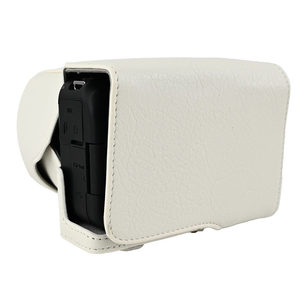 For Canon EOS R50 V Camera Case Litchi Texture Leather Cover with Battery Hole + Strap