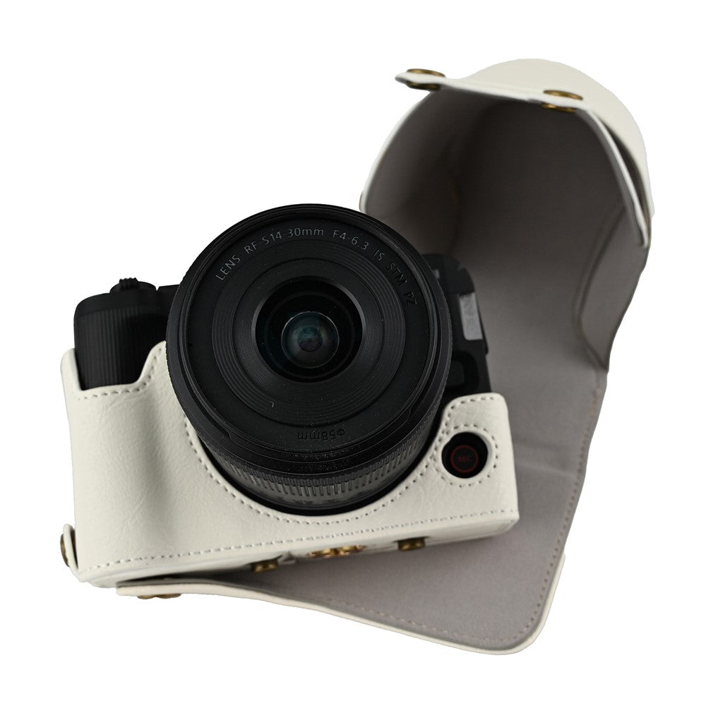 For Canon EOS R50 V Camera Case Litchi Texture Leather Cover with Battery Hole + Strap