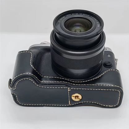 For Canon EOS M6 Camera Base Cover Vintage PU Leather Half Case with Battery Opening