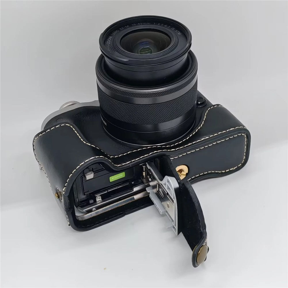 For Canon EOS M6 Camera Base Cover Vintage PU Leather Half Case with Battery Opening
