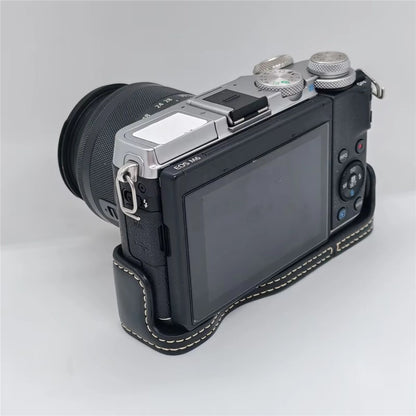 For Canon EOS M6 Camera Base Cover Vintage PU Leather Half Case with Battery Opening