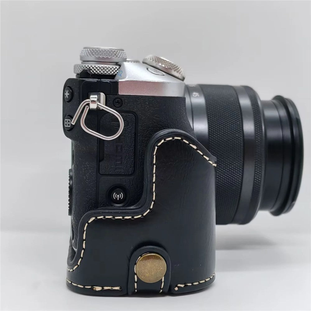 For Canon EOS M6 Camera Base Cover Vintage PU Leather Half Case with Battery Opening