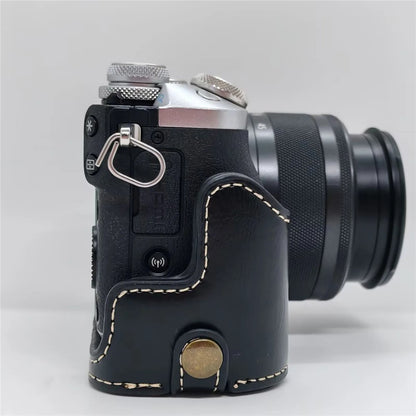 For Canon EOS M6 Camera Base Cover Vintage PU Leather Half Case with Battery Opening