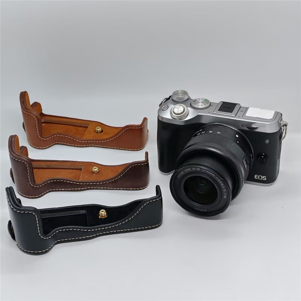 For Canon EOS M6 Camera Base Cover Vintage PU Leather Half Case with Battery Opening