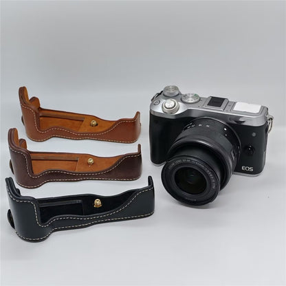 For Canon EOS M6 Camera Base Cover Vintage PU Leather Half Case with Battery Opening