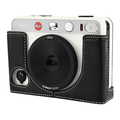 For Leica SOFORT 2 PU Leather Bottom Cover with Battery Access / Strap Shockproof Camera Half Case