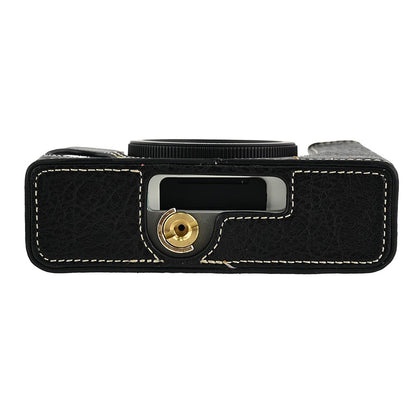 For Leica SOFORT 2 PU Leather Bottom Cover with Battery Access / Strap Shockproof Camera Half Case