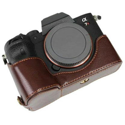 For Sony A7R IV Camera Bottom Case PU Leather Cover with Battery Opening