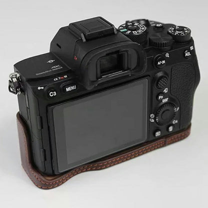 For Sony A7R IV Camera Bottom Case PU Leather Cover with Battery Opening