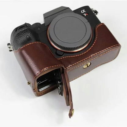 For Sony A7R IV Camera Bottom Case PU Leather Cover with Battery Opening