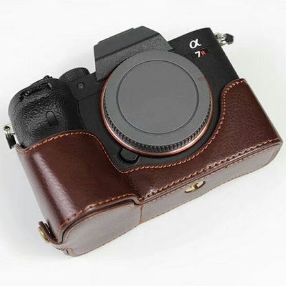 For Sony A7R IV Camera Bottom Case PU Leather Cover with Battery Opening