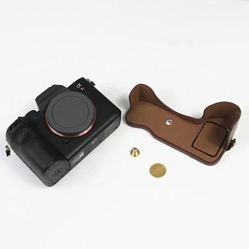For Sony A7R IV Camera Bottom Case PU Leather Cover with Battery Opening