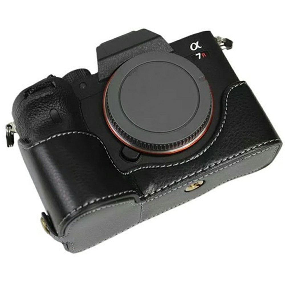 For Sony A7R IV Camera Bottom Case PU Leather Cover with Battery Opening