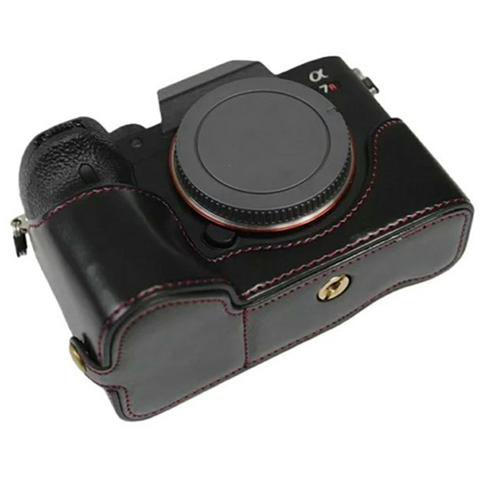 For Sony A7R IV Camera Bottom Case PU Leather Half Cover with Battery Opening