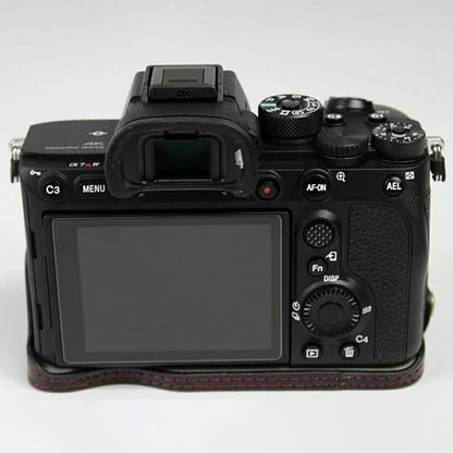 For Sony A7R IV Camera Bottom Case PU Leather Half Cover with Battery Opening