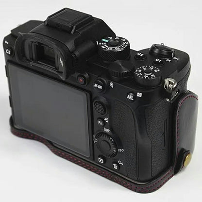 For Sony A7R IV Camera Bottom Case PU Leather Half Cover with Battery Opening