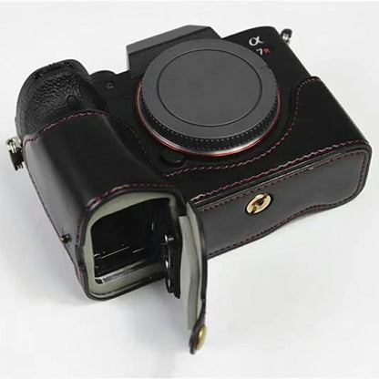 For Sony A7R IV Camera Bottom Case PU Leather Half Cover with Battery Opening