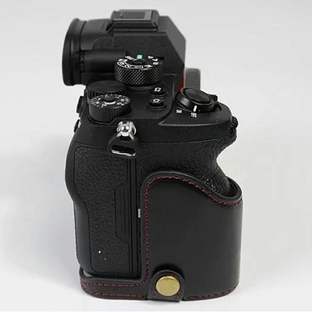 For Sony A7R IV Camera Bottom Case PU Leather Half Cover with Battery Opening