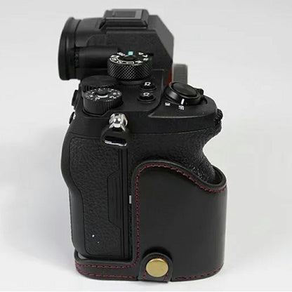 For Sony A7R IV Camera Bottom Case PU Leather Half Cover with Battery Opening