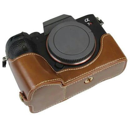 For Sony A7R IV Camera Bottom Case PU Leather Half Cover with Battery Opening