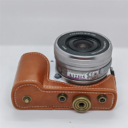 Retro PU Leather Camera Case for Sony A5000  /  A5100  /  NEX3N White Stitch Camera Bag with Shoulder Strap Soft Microfiber Lining Protective Case