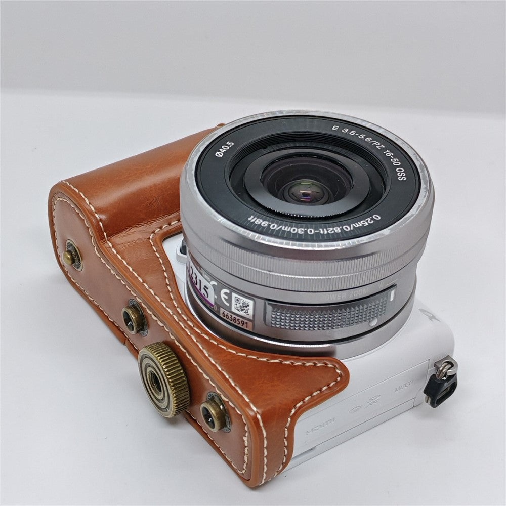 Retro PU Leather Camera Case for Sony A5000  /  A5100  /  NEX3N White Stitch Camera Bag with Shoulder Strap Soft Microfiber Lining Protective Case